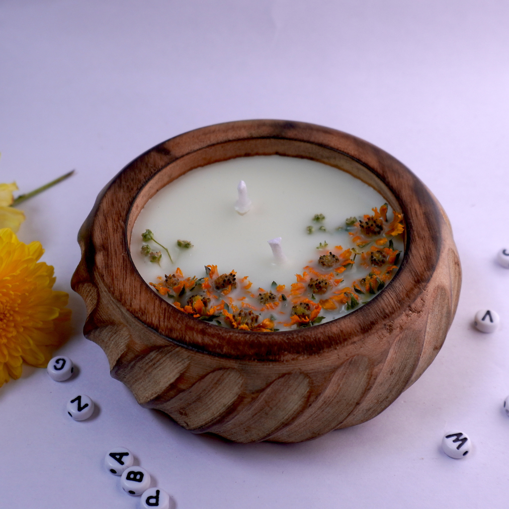 Small Wooden Bowl Candle