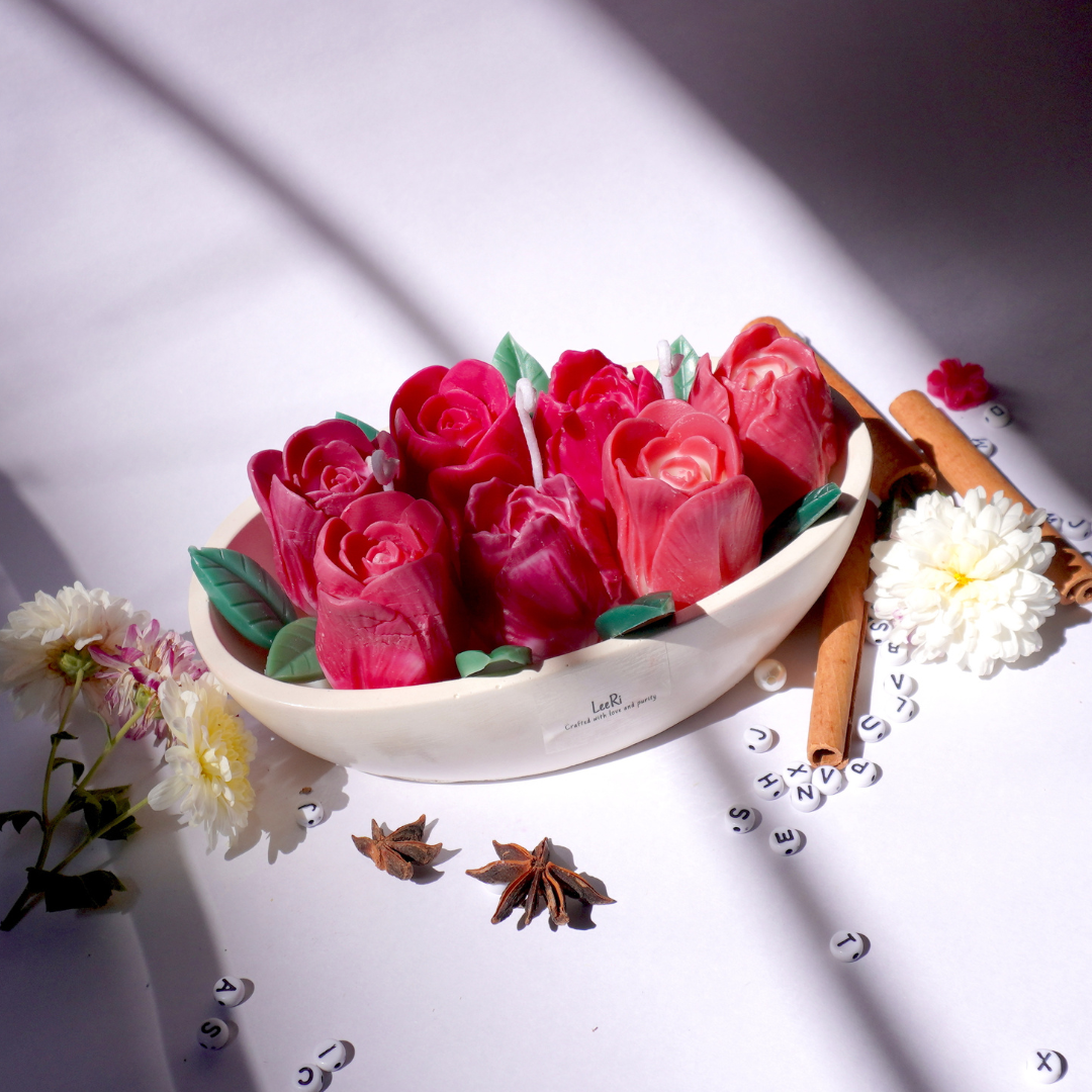 Red Tulip Boat Candle