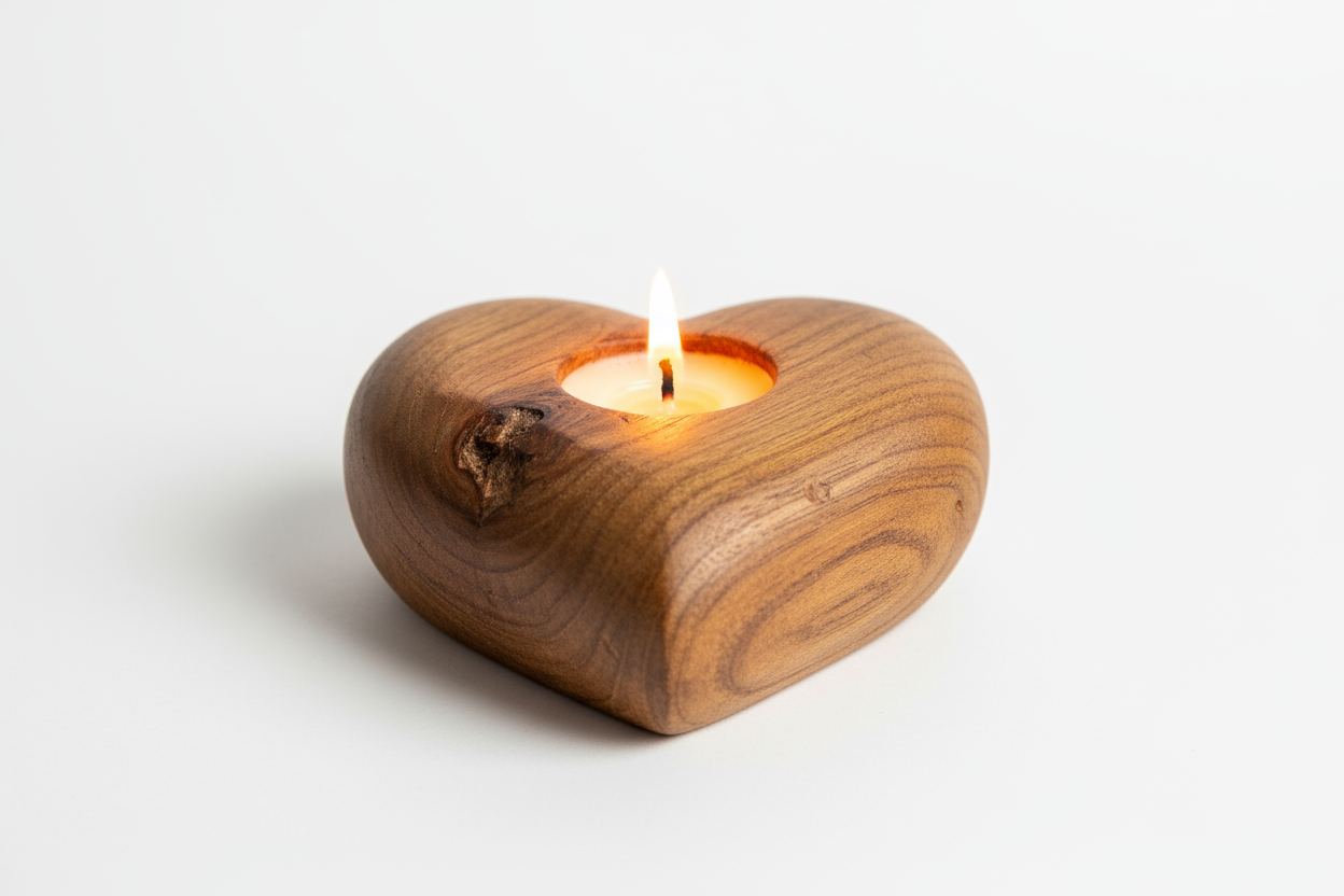 heart shape wooden candle