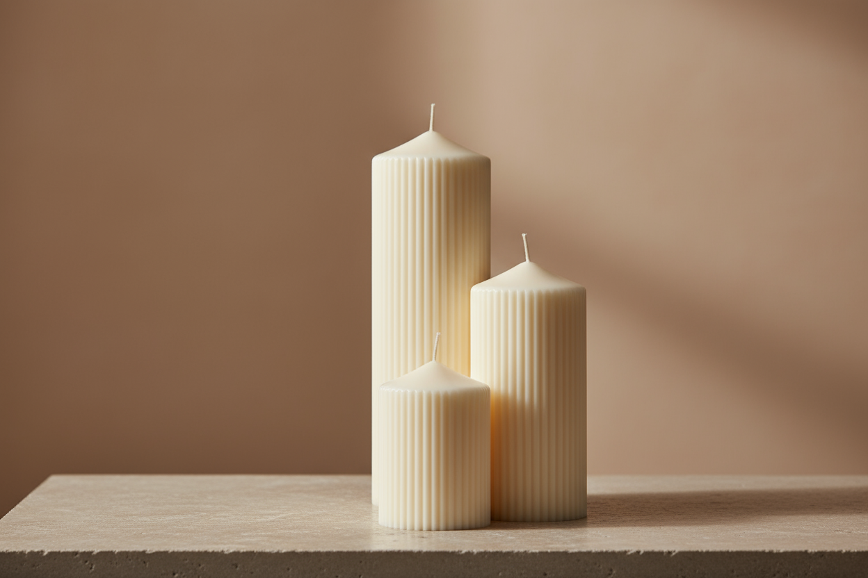 ribbed pillar candle set of three