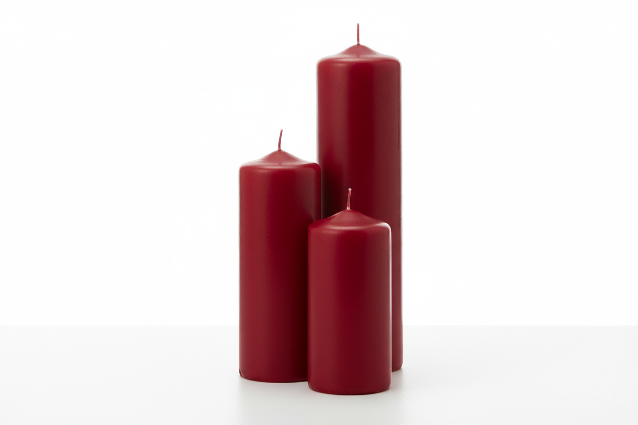 set of 3 red pillar candle