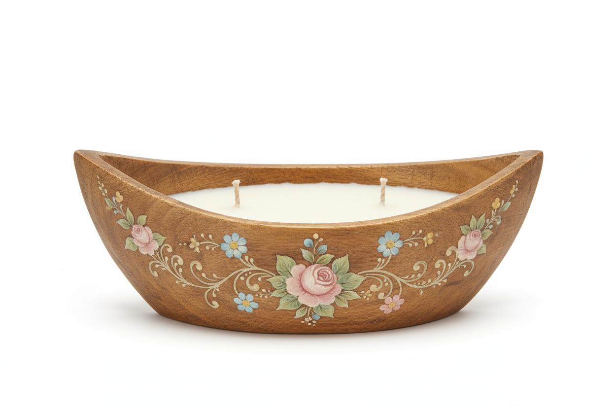 wooden floral baot candle